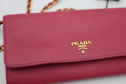 Prada Vitello Calfskin Wallet on Chain Magenta