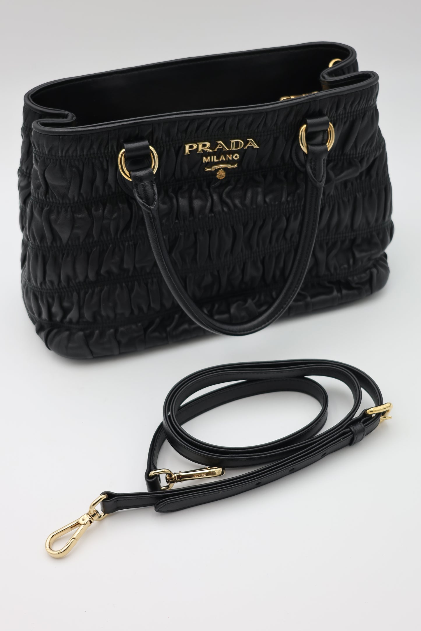 Prada Tessuto Nappa Leather Gaufre Small Tote Black