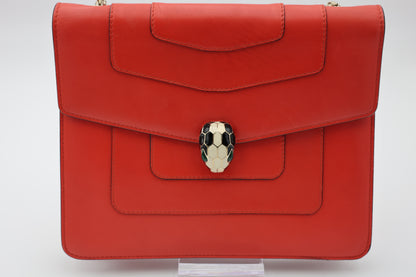 Bvlgari Serpenti Forever Medium Square Shoulder Bag Calf Leather in Coral