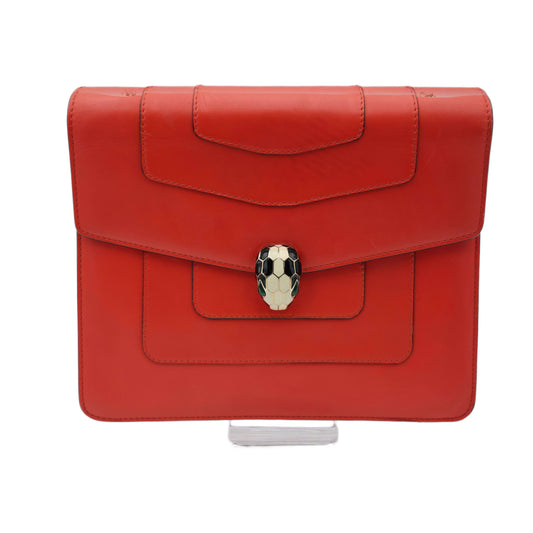 Bvlgari Serpenti Forever Medium Square Shoulder Bag Calf Leather in Coral