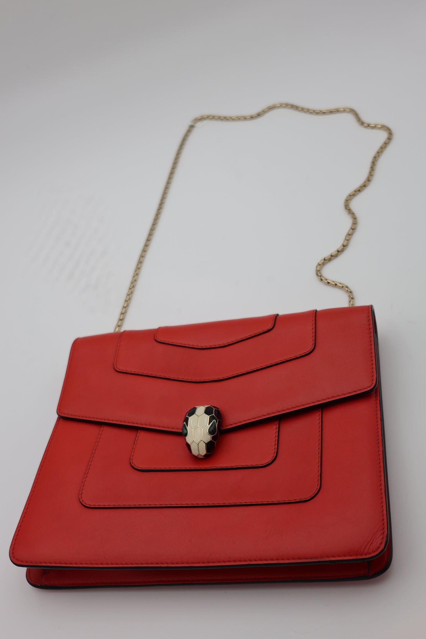 Bvlgari Serpenti Forever Medium Square Shoulder Bag Calf Leather in Coral