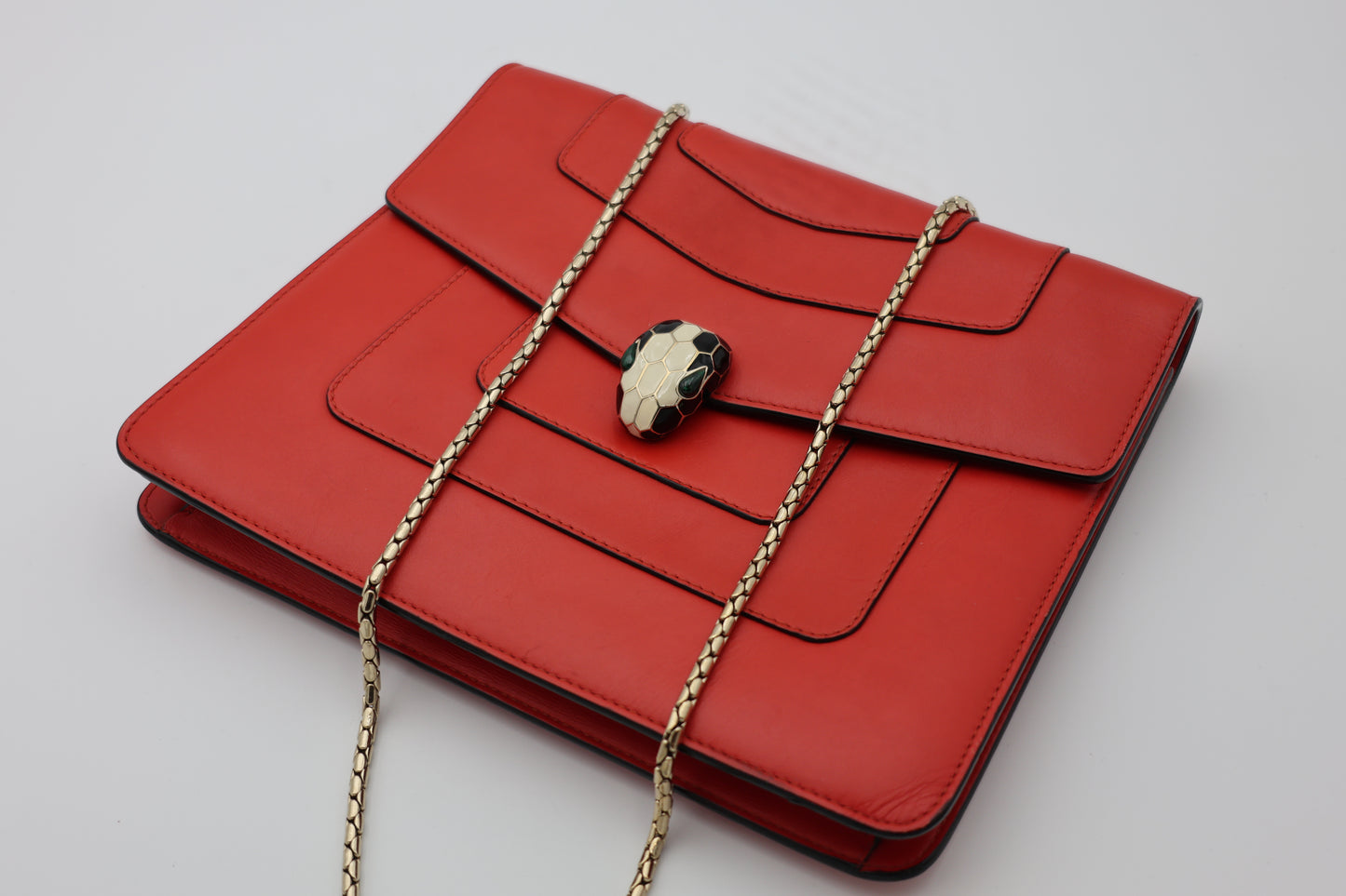 Bvlgari Serpenti Forever Medium Square Shoulder Bag Calf Leather in Coral