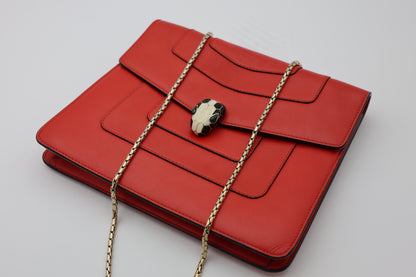 Bvlgari Serpenti Forever Medium Square Shoulder Bag Calf Leather in Coral