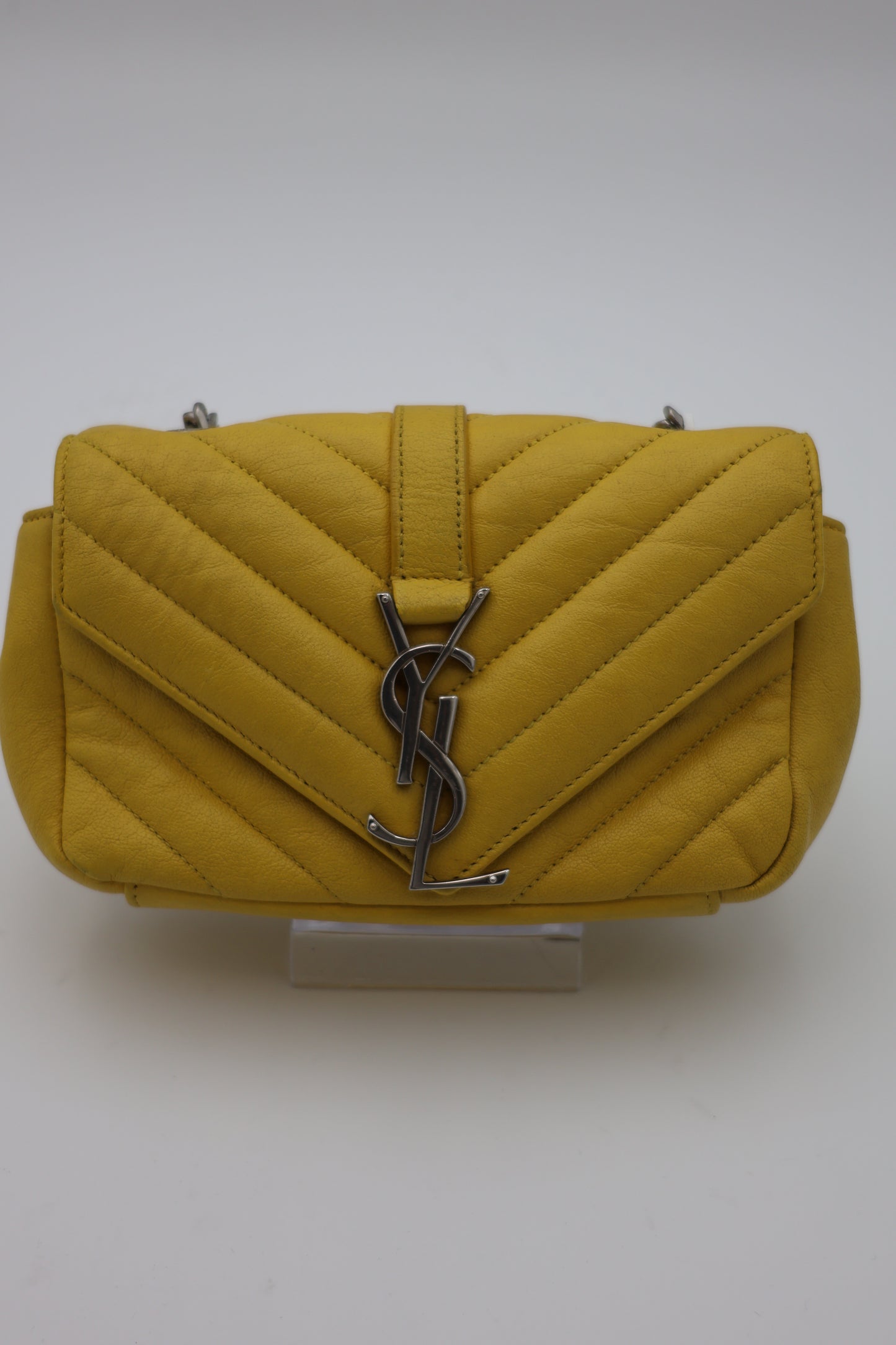 Yves Saint Laurent Classic Baby Monogram Chain Bag Chevron Leather