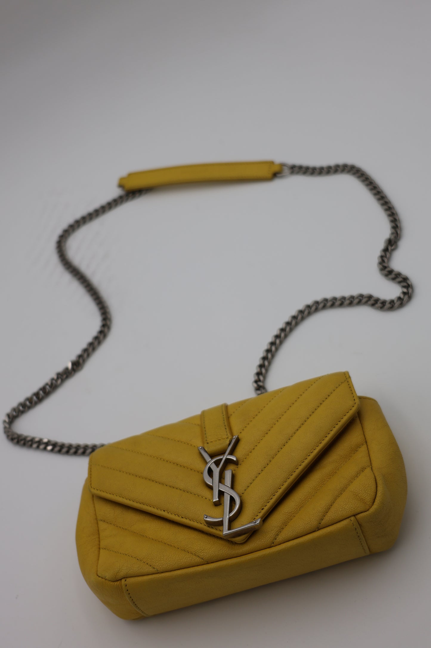 Yves Saint Laurent Classic Baby Monogram Chain Bag Chevron Leather