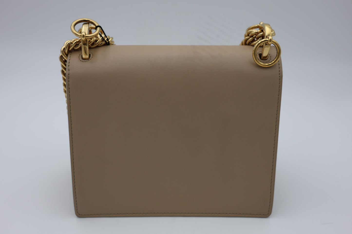 Fendi Scalloped Leather Mini Kan I Floral Studded Chain Shoulder Bag Beige