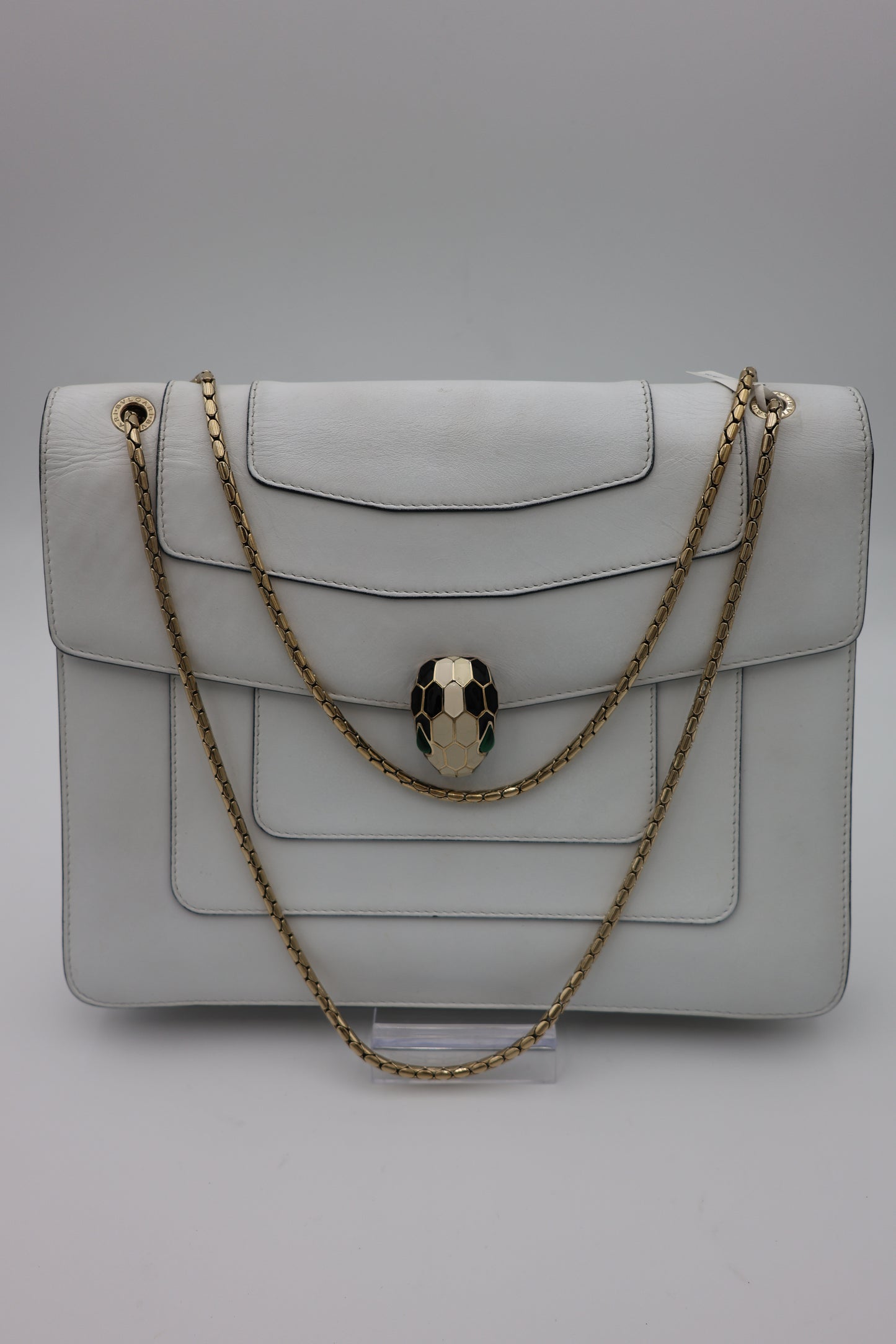 Bvlgari Serpenti Forever Large Square Shoulder Bag Leather in White Agate