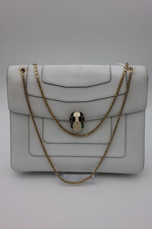 Bvlgari Serpenti Forever Large Square Shoulder Bag Leather in White Agate