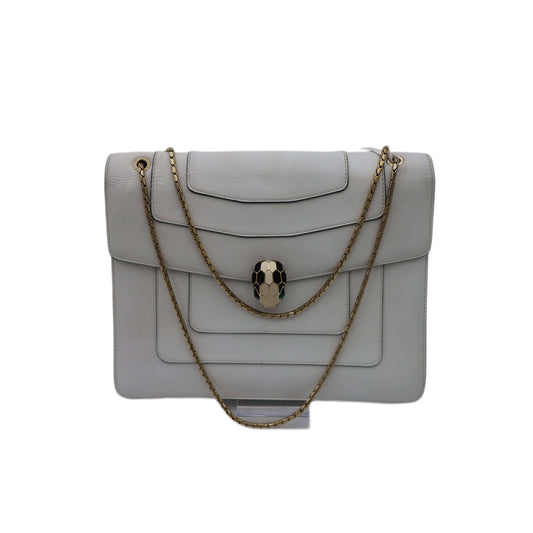 Bvlgari Serpenti Forever Large Square Shoulder Bag Leather in White Agate