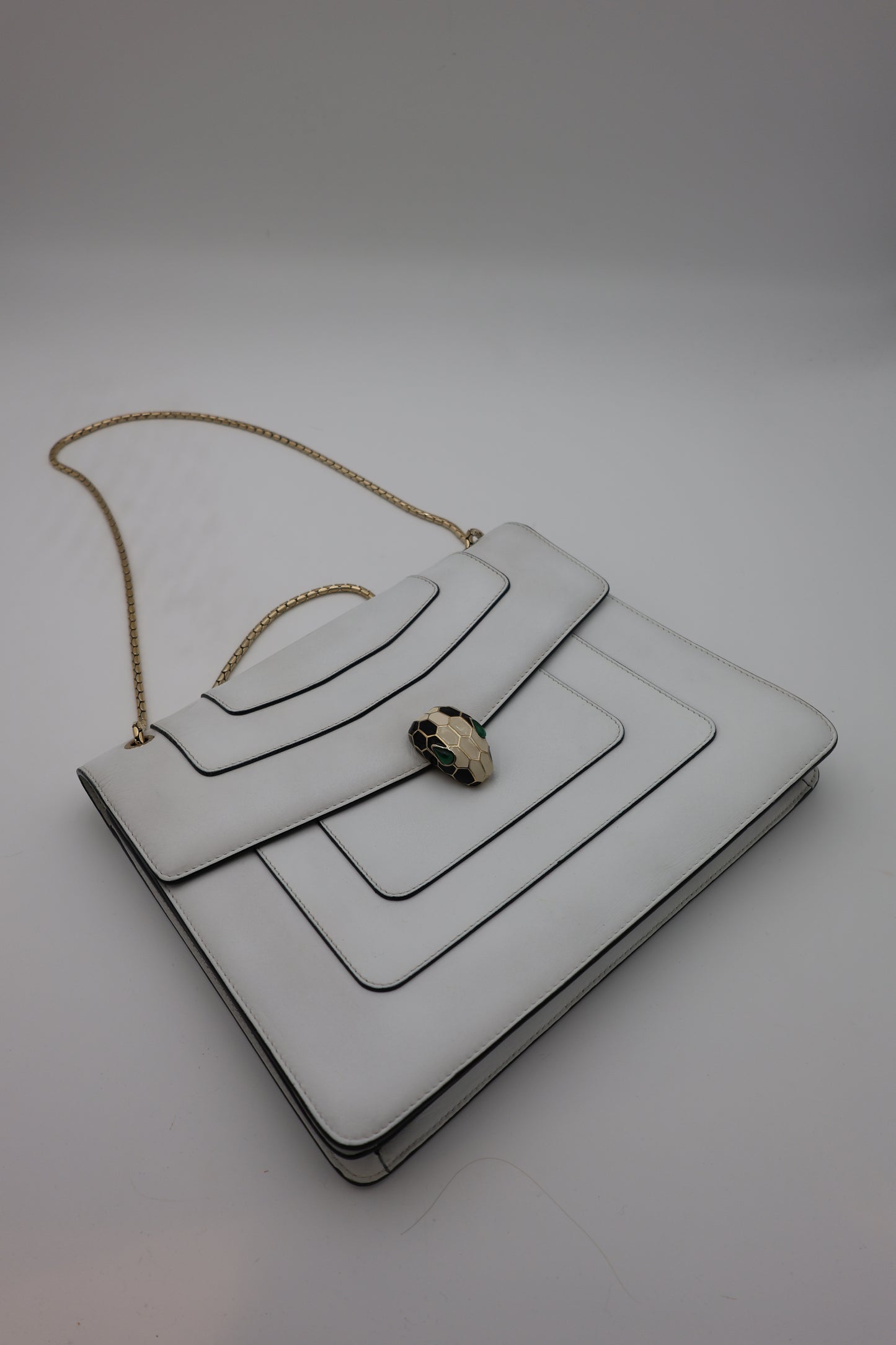 Bvlgari Serpenti Forever Large Square Shoulder Bag Leather in White Agate