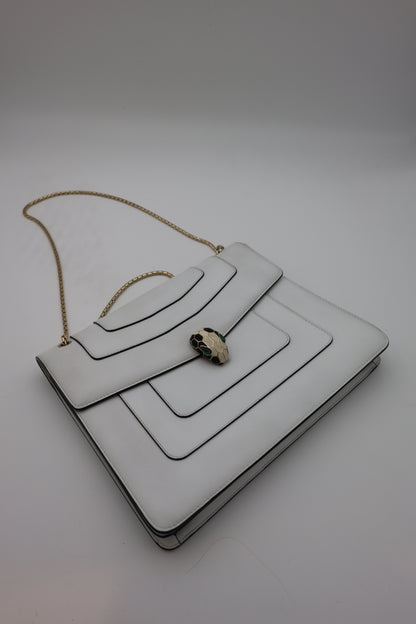 Bvlgari Serpenti Forever Large Square Shoulder Bag Leather in White Agate