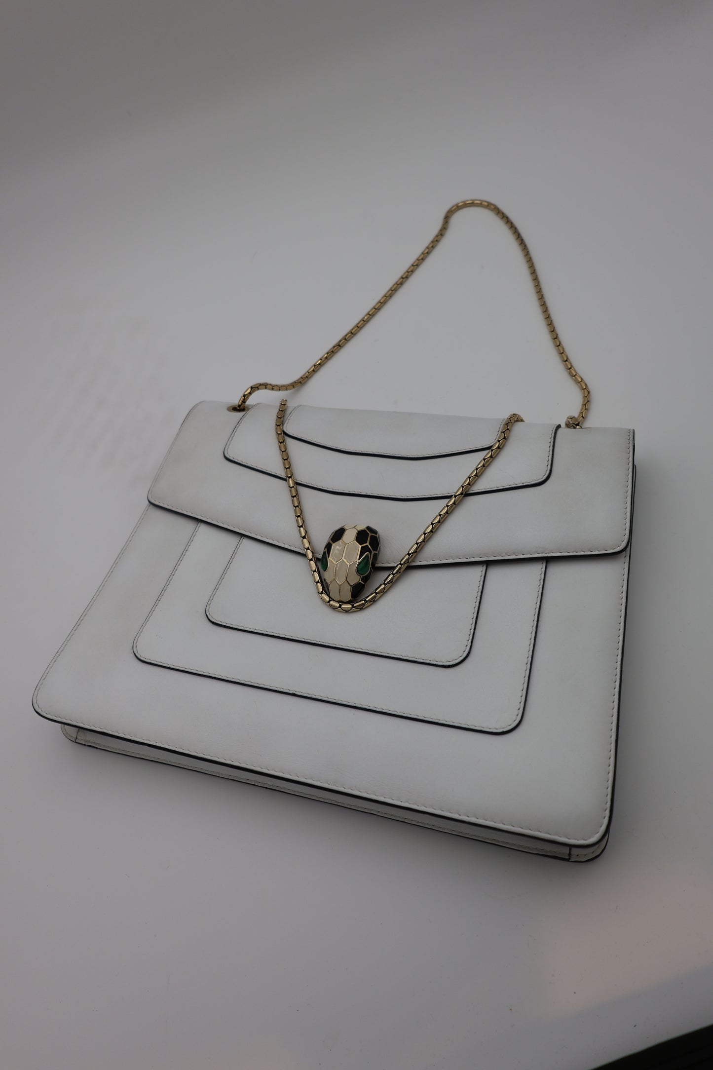 Bvlgari Serpenti Forever Large Square Shoulder Bag Leather in White Agate