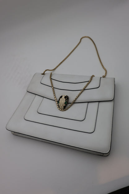 Bvlgari Serpenti Forever Large Square Shoulder Bag Leather in White Agate