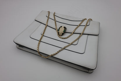 Bvlgari Serpenti Forever Large Square Shoulder Bag Leather in White Agate