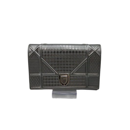 Christian Dior Metallic Micro-Cannage Diorama Wallet on Chain Silver
