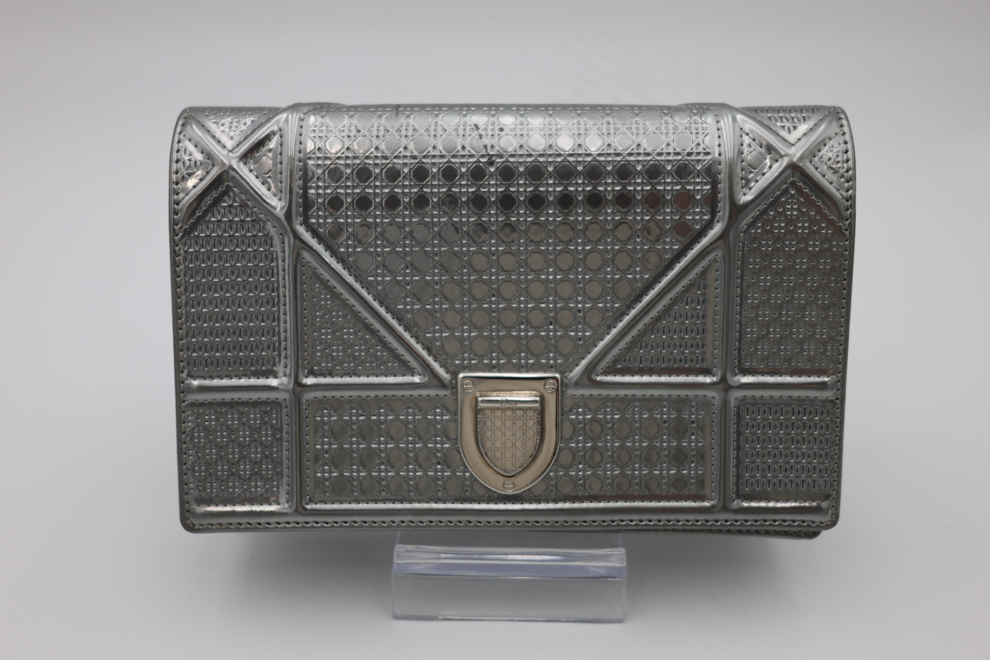 Christian Dior Metallic Micro-Cannage Diorama Wallet on Chain Silver