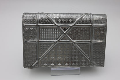 Christian Dior Metallic Micro-Cannage Diorama Wallet on Chain Silver