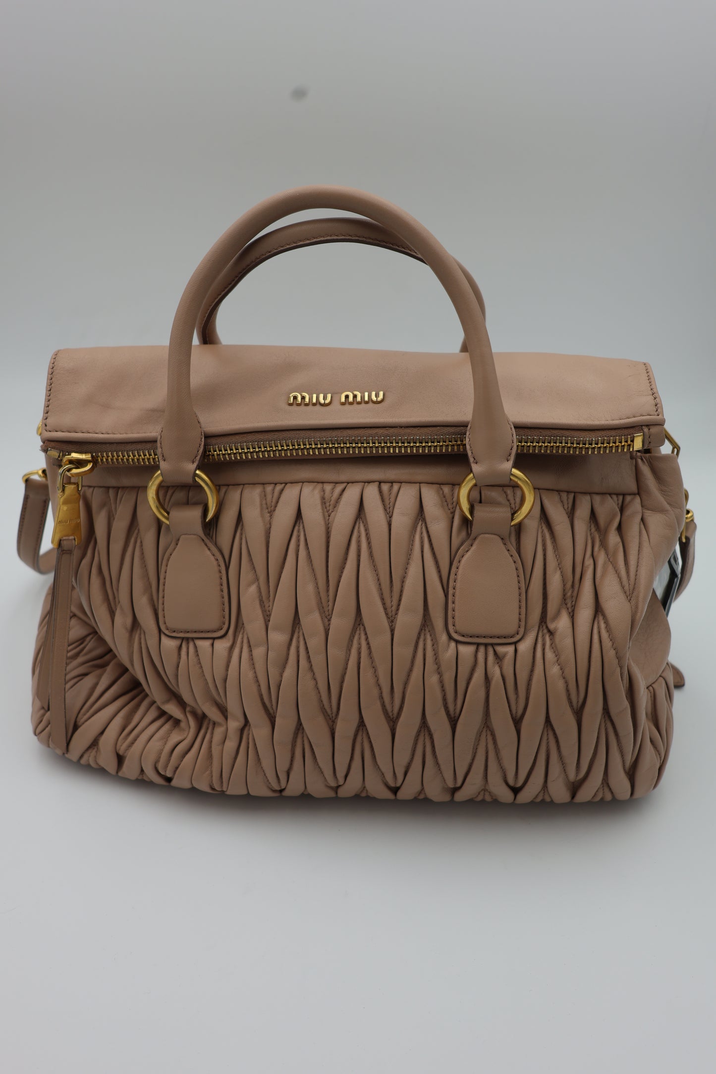 Miu Miu Nappa Matelassé Top Handle Bag Cammeo