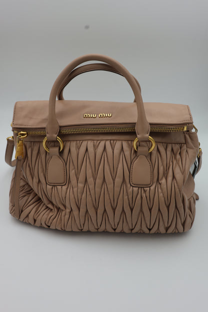 Miu Miu Nappa Matelassé Top Handle Bag Cammeo