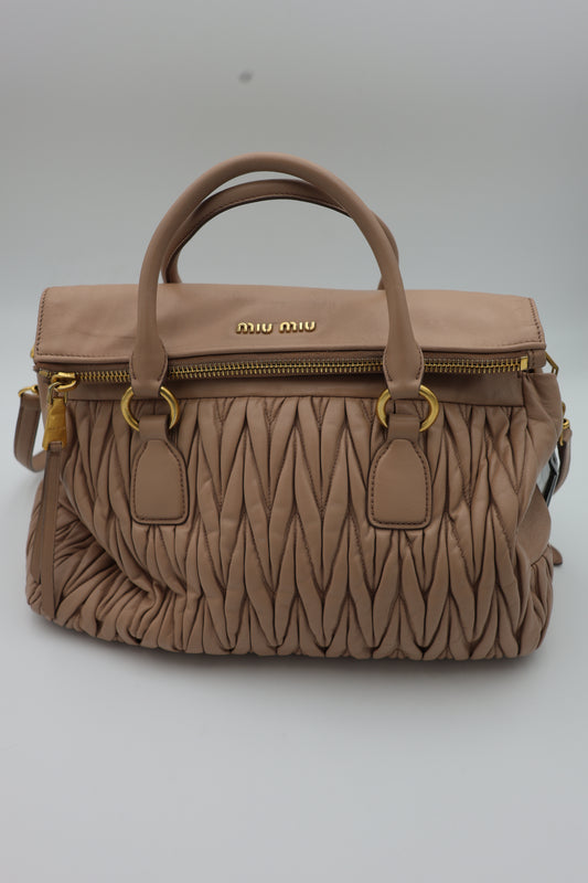 Miu Miu Nappa Matelassé Top Handle Bag Cammeo