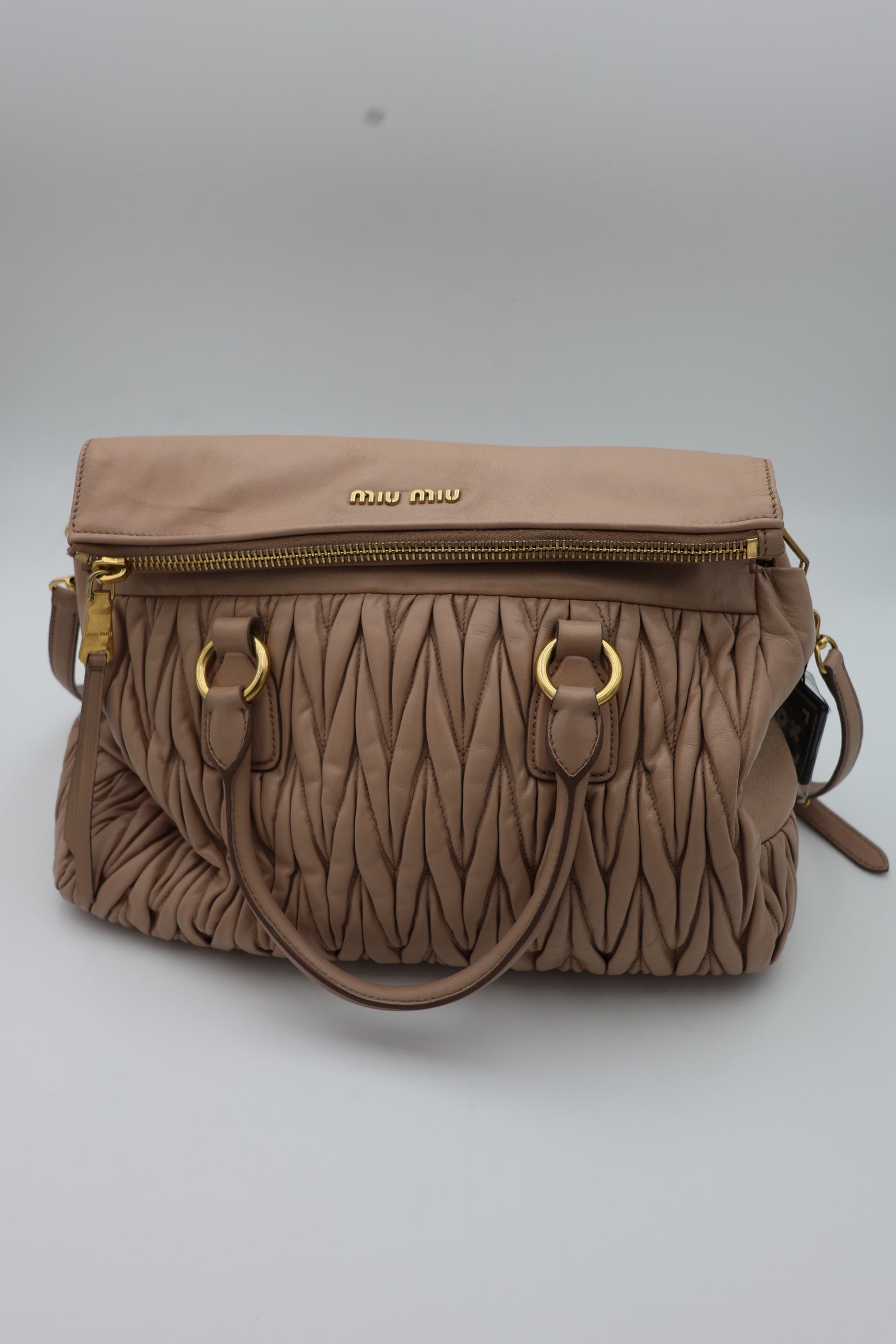 Miu Miu Nappa Matelassé Top Handle Bag Cammeo