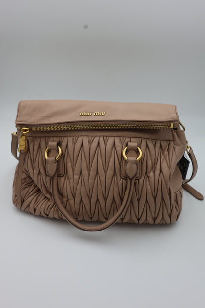 Miu Miu Nappa Matelassé Top Handle Bag Cammeo