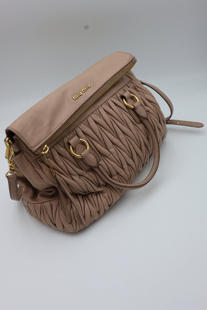 Miu Miu Nappa Matelassé Top Handle Bag Cammeo