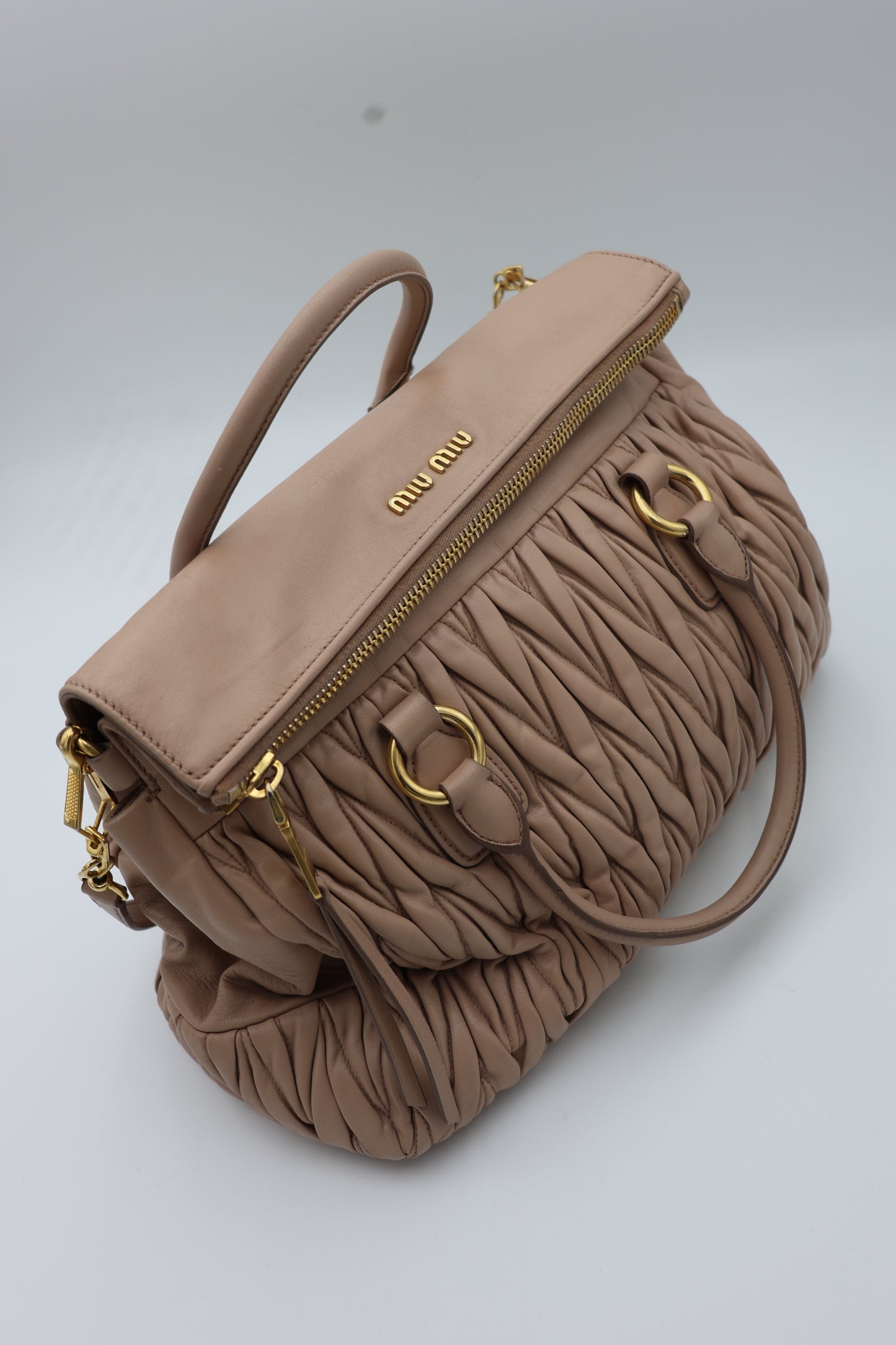 Miu Miu Nappa Matelassé Top Handle Bag Cammeo