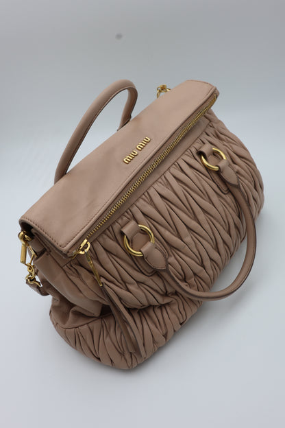 Miu Miu Nappa Matelassé Top Handle Bag Cammeo