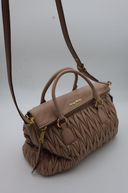 Miu Miu Nappa Matelassé Top Handle Bag Cammeo
