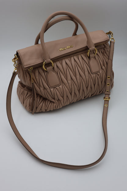 Miu Miu Nappa Matelassé Top Handle Bag Cammeo