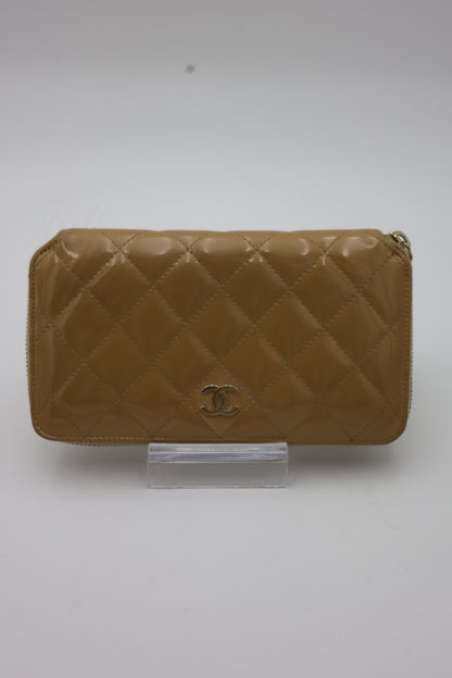 Chanel Matelassé Gold Patent Leather Zip-Around Wallet