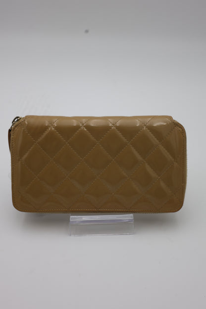 Chanel Matelassé Gold Patent Leather Zip-Around Wallet