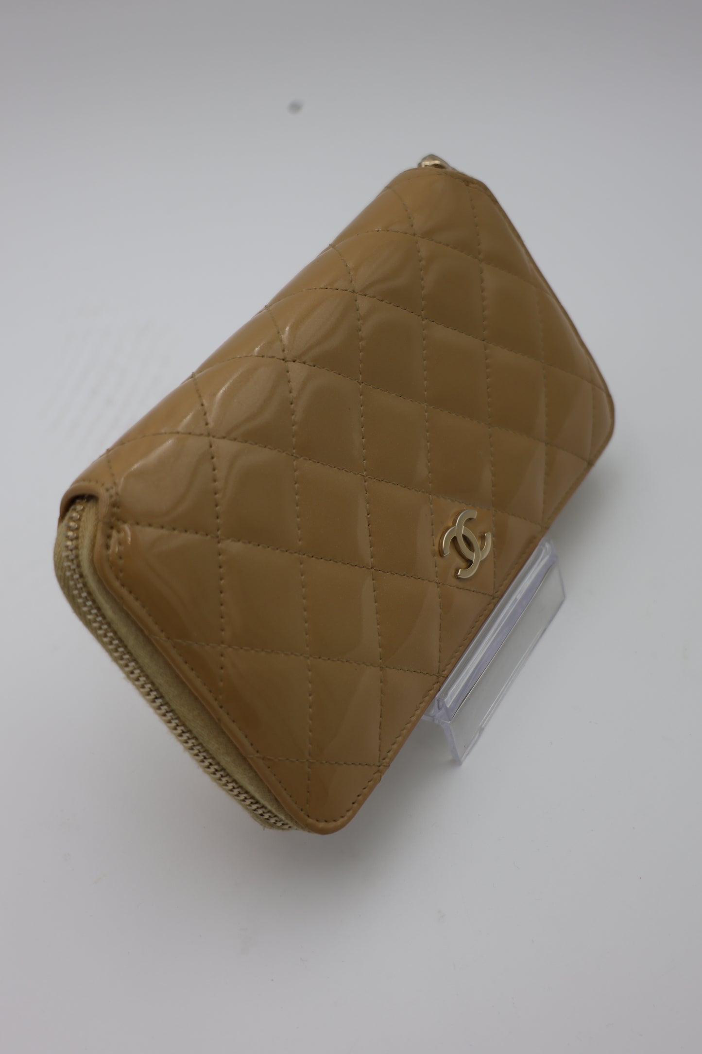Chanel Matelassé Gold Patent Leather Zip-Around Wallet