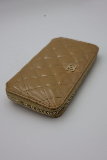 Chanel Matelassé Gold Patent Leather Zip-Around Wallet