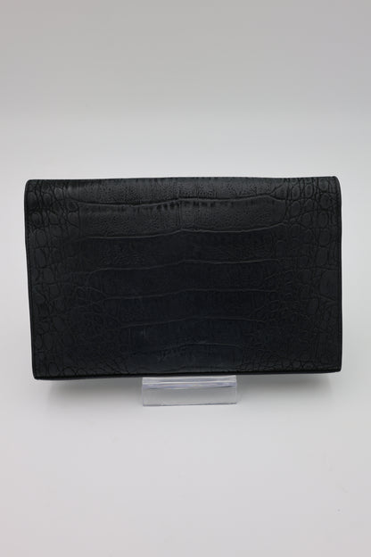 Saint Laurent Kate Medium Croc-Embossed Calfskin Black