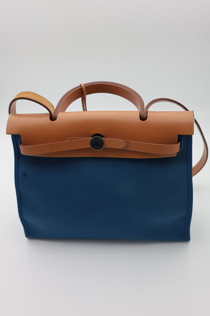 Hermès Herbag Zip 31 Bleu France Toile Militaire & Vache Hunter Leather