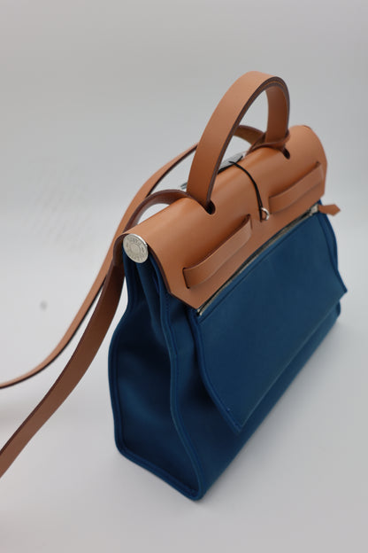 Hermès Herbag Zip 31 Bleu France Toile Militaire & Vache Hunter Leather