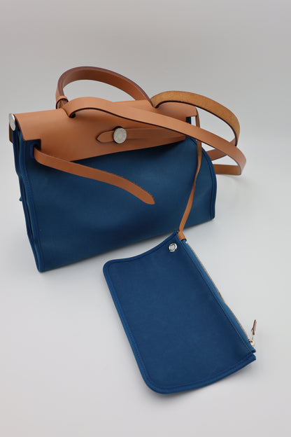 Hermès Herbag Zip 31 Bleu France Toile Militaire & Vache Hunter Leather