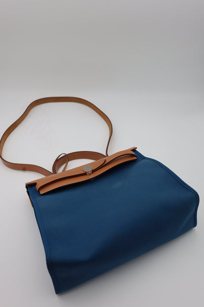 Hermès Herbag Zip 31 Bleu France Toile Militaire & Vache Hunter Leather