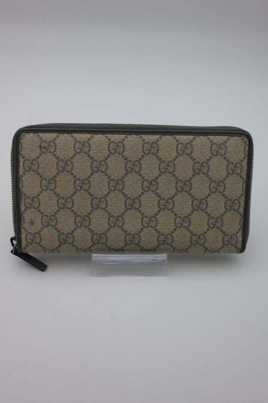 Gucci GG Supreme Zip Around Wallet Gray Accent
