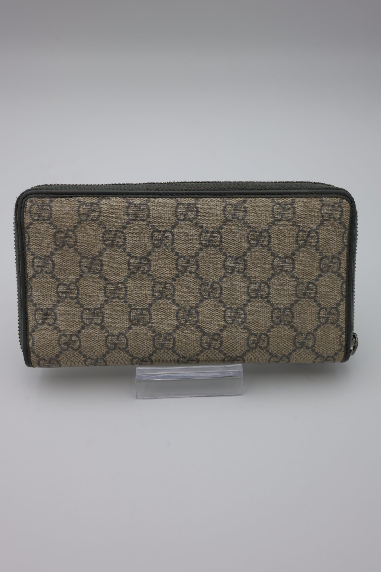 Gucci GG Supreme Zip Around Wallet Gray Accent