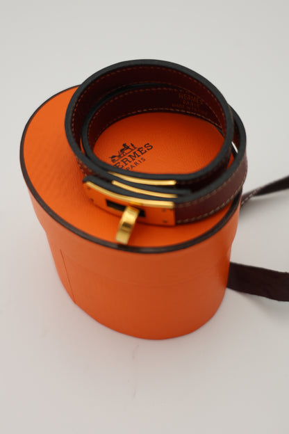 Hermès Kelly Double Tour Bracelet Maroon Epsom Calfskin GHW