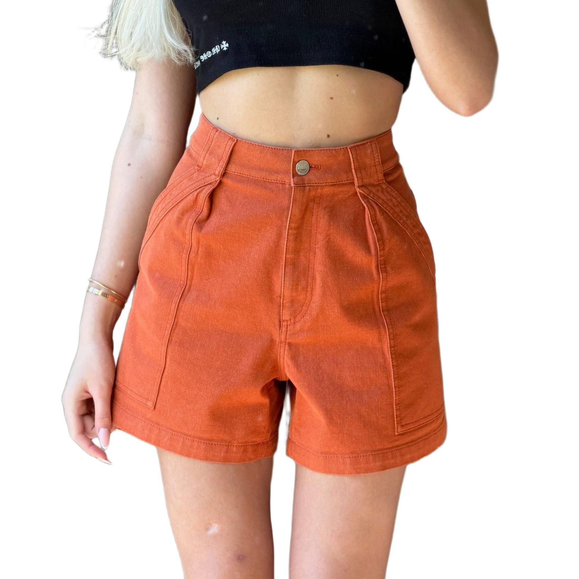 HERMES Stretch Denim Shorts in Orange