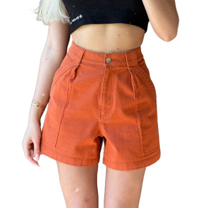 HERMES Stretch Denim Shorts in Orange