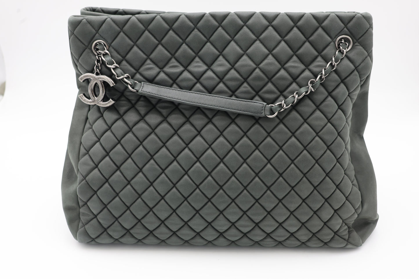 Chanel Iridescent Calfskin New Bubble Quilt Tote In Dark Gray