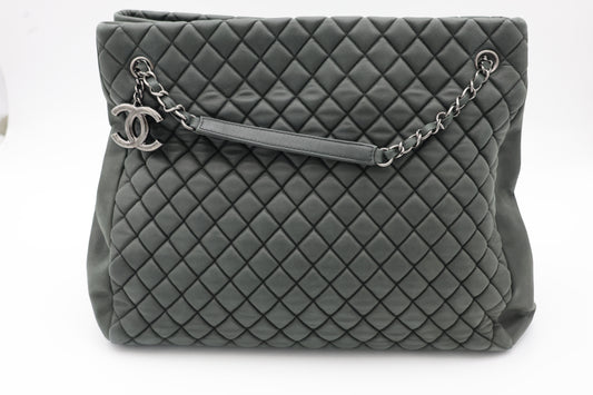 Chanel Iridescent Calfskin New Bubble Quilt Tote In Dark Gray