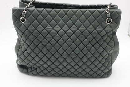Chanel Iridescent Calfskin New Bubble Quilt Tote In Dark Gray
