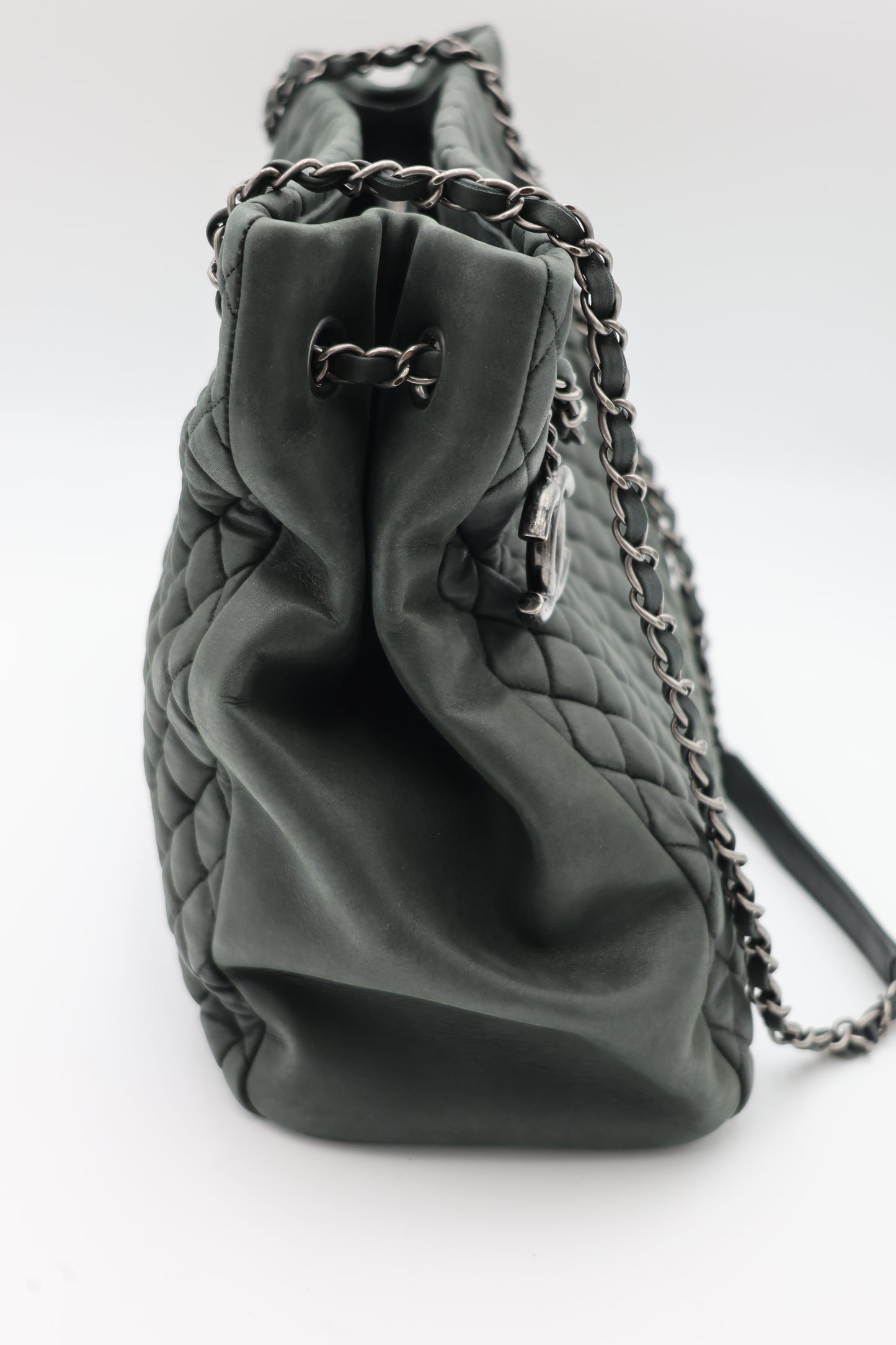 Chanel Iridescent Calfskin New Bubble Quilt Tote In Dark Gray