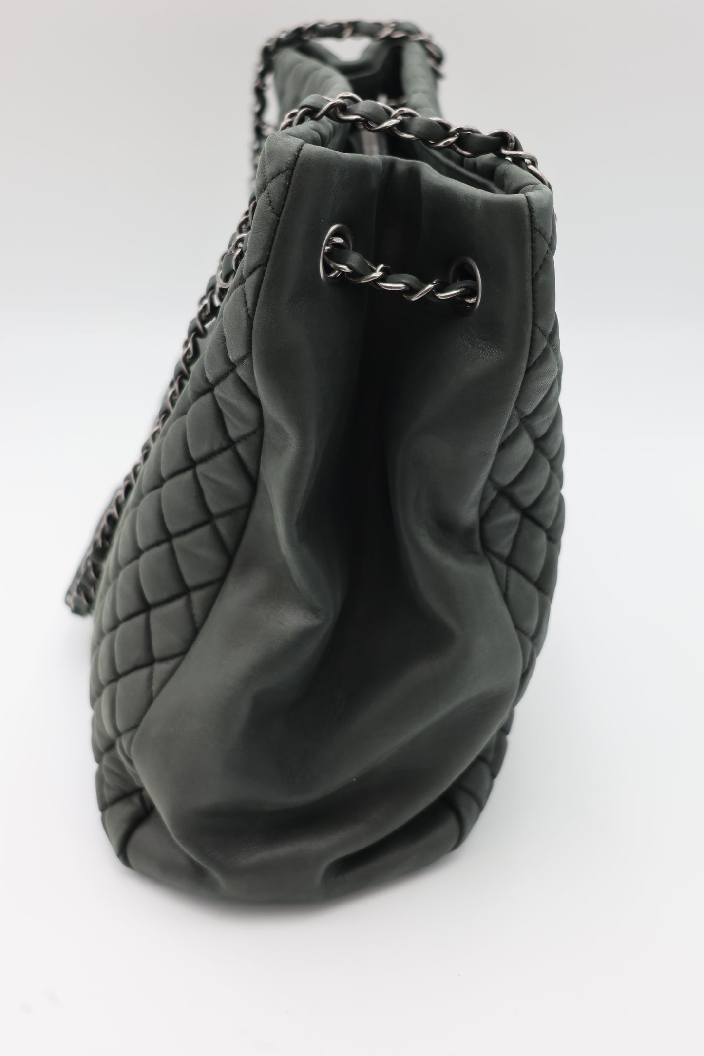 Chanel Iridescent Calfskin New Bubble Quilt Tote In Dark Gray
